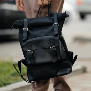 Rolltop backpack men, Laptop backpack, Cordura and leathetr backpack, Convertible rucksack, Urban backpack, Office bag, Backpack for travel