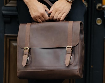 Leder Messenger Bag, Vintage Laptop-Aktentasche für Herren