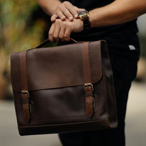 Bolso bandolera de cuero para hombre, maletín grande para portátil, bolso de cuero marrón, bolso de trabajo vintage, mochila universitaria, regalo para marido, maletín de oficina