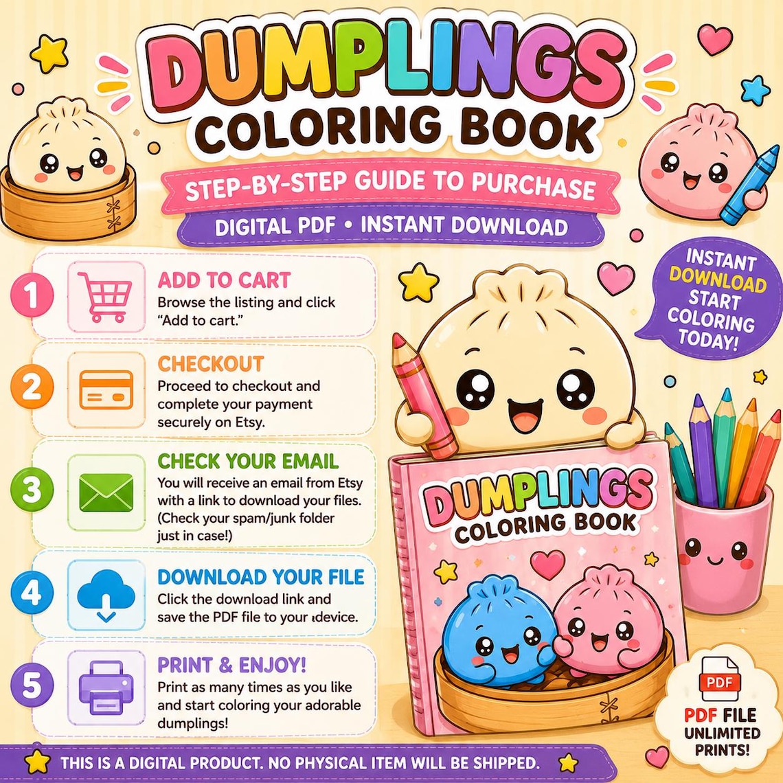 Dumpling Coloring Book PDF, Mystery Squishy Dumplings, 25 Printable ...