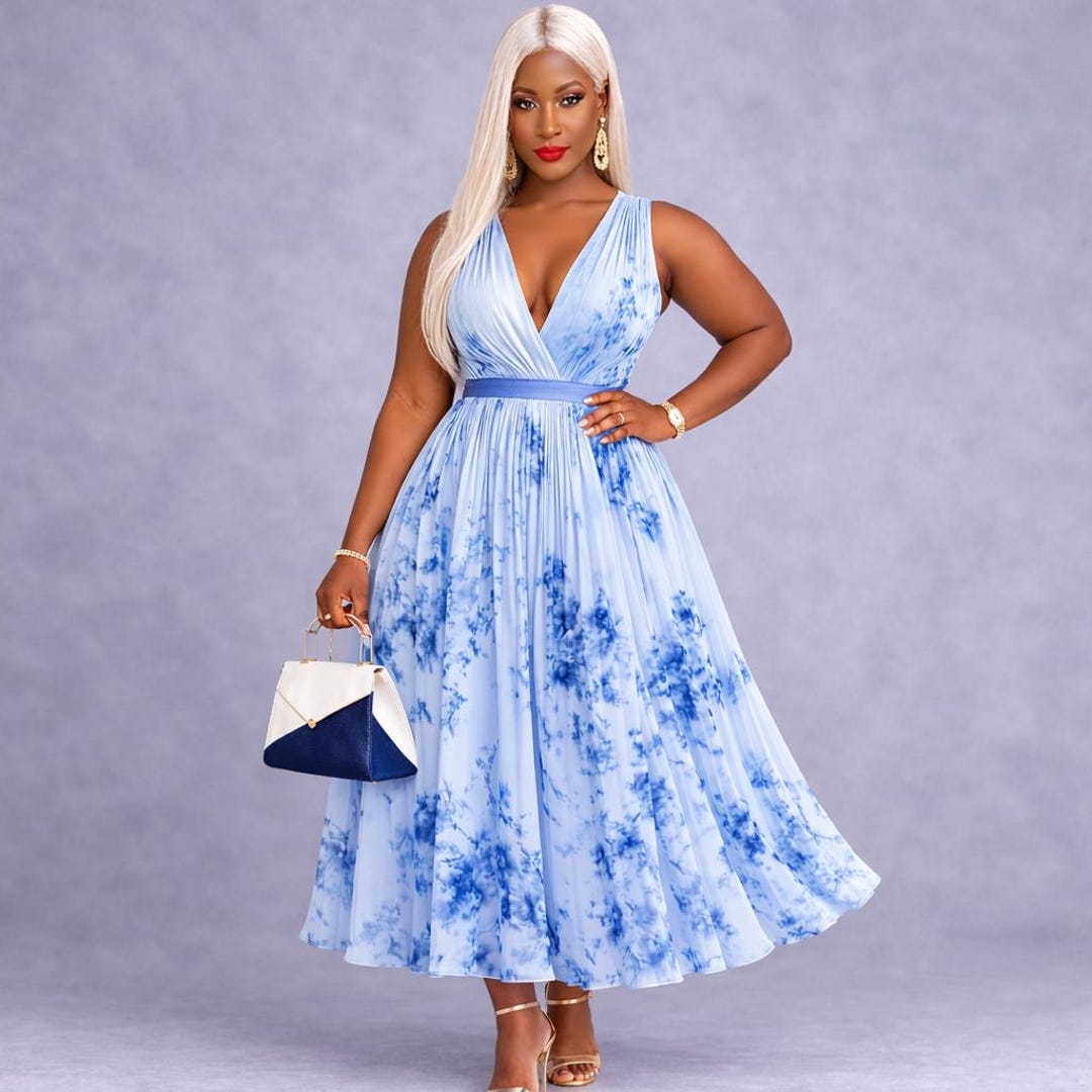elegant floral round neckline midi x-line dress Dress For Women