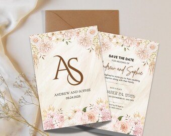 Boho Wedding Invitation Canva Bundle – Floral Video Invite (Digital Download)