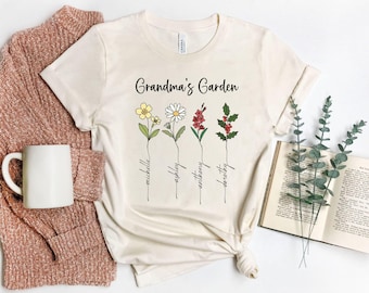 Personalized Grandma's Garden Shirt Custom Grandkids Names Flower Shirt
