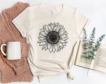 Minimalist Sunflower Graphic Shirt, Hand Drawn Floral T-shirt