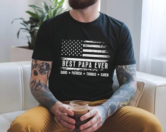 Benutzerdefinierte Papa USA Flagge Shirt, personalisierte Kinder Namen Baumwolle T-Shirt