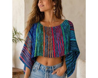 NWT Handgemaakte Colombiaanse veelkleurige geweven crop top | Bohofestivalponcho