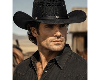 Beaver Brand Genuine Bangora Black Straw Cowboy Hat Western Rodeo 7 1/4 58