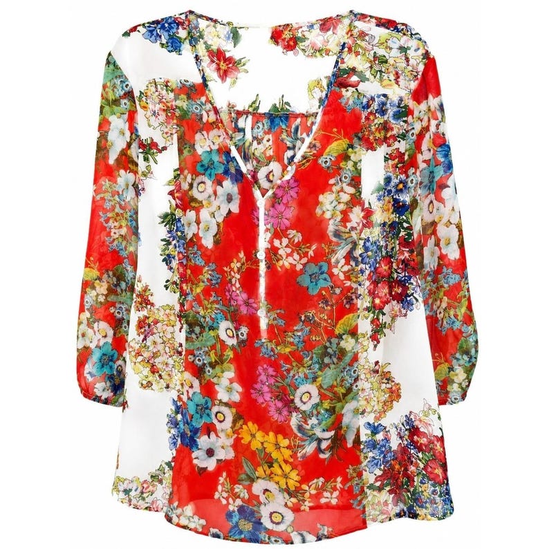 Fig&Flower Anthropologie Blusa campesina transparente con estampado floral estilo boho cottagecore Sin talla/etiqueta imagen 2