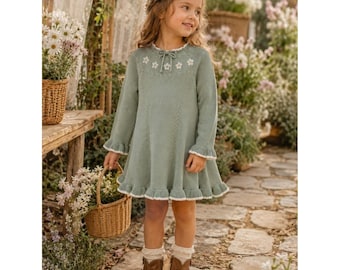 Vestido floral verde menta para meninas, tamanho 4T