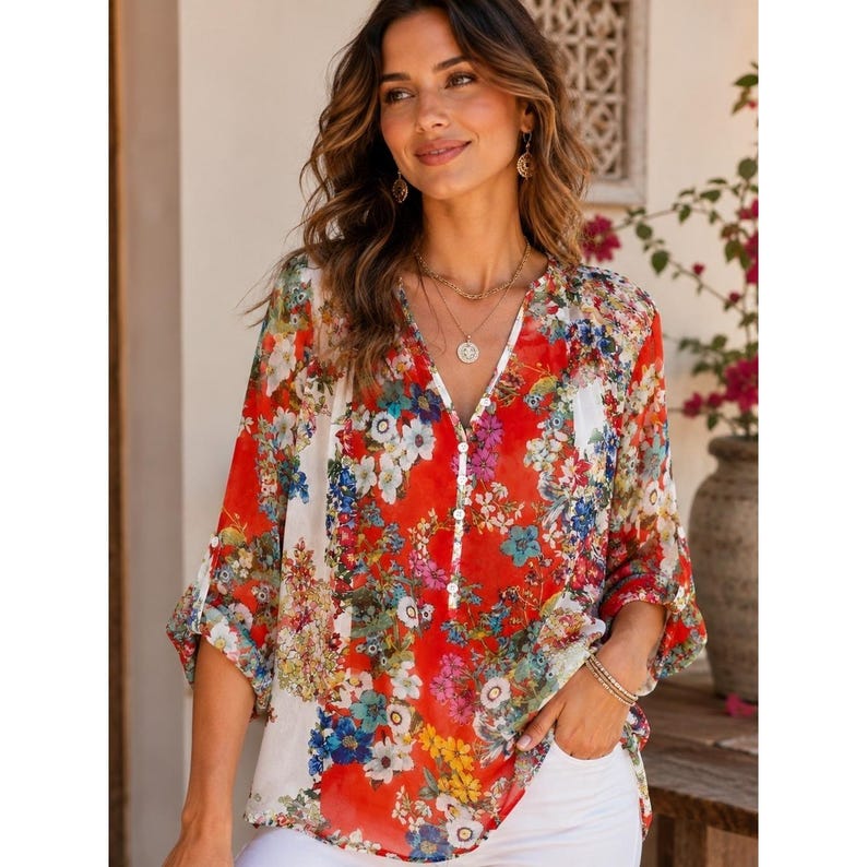 Fig&Flower Anthropologie Blusa campesina transparente con estampado floral estilo boho cottagecore Sin talla/etiqueta imagen 1