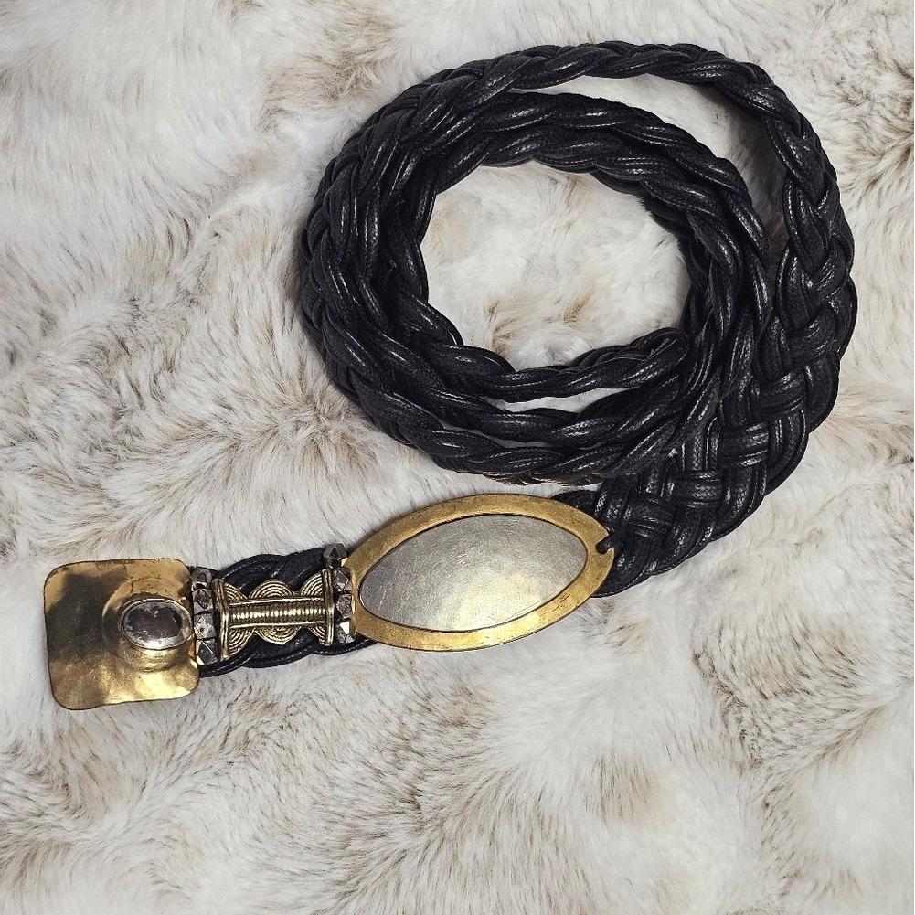 Baer SF Belt Mixed Media Metal 38”‎ Black Woven Braided Leather Vtg Contemporary Baer SF Belt Mixed Media Metal 38” Black Woven Braided  main image 2