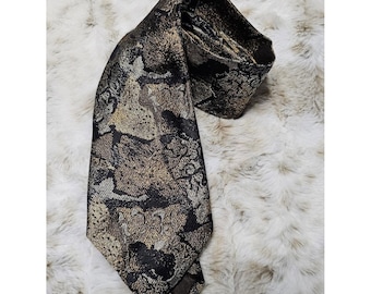 Stefano Milano Italian Silk Tie Gold Black Baroque Floral Brocade Luxe