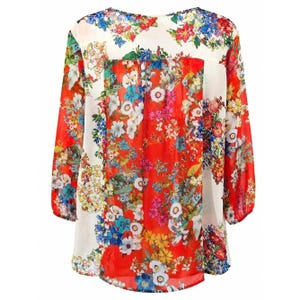 Fig&Flower Anthropologie Blusa campesina transparente con estampado floral estilo boho cottagecore Sin talla/etiqueta imagen 3