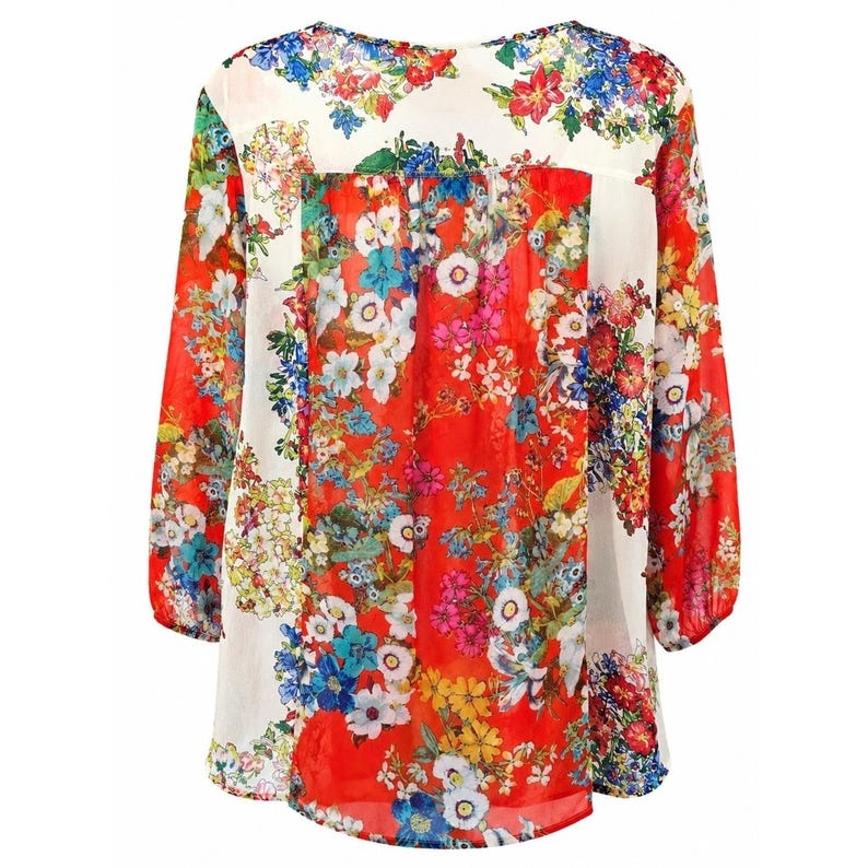 Fig&Flower Anthropologie Blusa campesina transparente con estampado floral estilo boho cottagecore Sin talla/etiqueta imagen 3