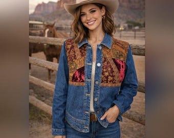 Vintage Studio Works Damen Jeansjacke Patchwork Patchwork Petite S