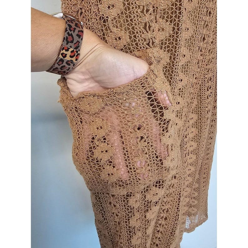 By Anthropologie Crochet Coverup Pants Coastal Boho Festivall SZ X-Small-Tall image 10