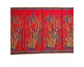 Toalha de mesa vintage asiática com estampa de fênix em bambu, vermelha e dourada, 75x43 cm.