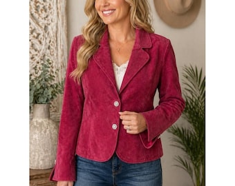 Chaqueta de ante rojo Live a Little, talla XL / Chaqueta vintage con botones de pedrería.