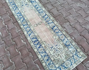 2x6 Runner, Vintage, Home Decor rug, Pastel Rug,2x6 Oushak,SmallRug,Kitchen Rug, 2x5 Turkish, Faded, Woven Rug Handmade Wool Rug 1.11x6.5 ft