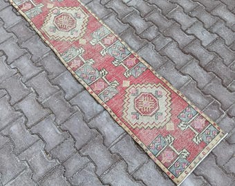 2x6 Runner, Vintage, Home Decor rug, Pastel Rug,2x6 Oushak,SmallRug,Kitchen Rug, 2x5 Turkish, Faded, Woven Rug Handmade Wool Rug 1.6x6.1 ft