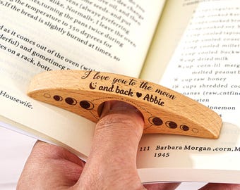 Personalized Wood Book Page Holder, Custom Thumb Page Holder, Wooden Page Spreader, Book Lover Gifts, Anniversary Birthday Gift for Her