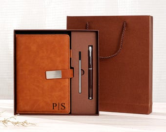 Gepersonaliseerde lederen dagboek, op maat gegraveerd notitieboekje met pen, leren notitieboekjeset, afstudeercadeaus, afstudeercadeaus, cadeau voor hem