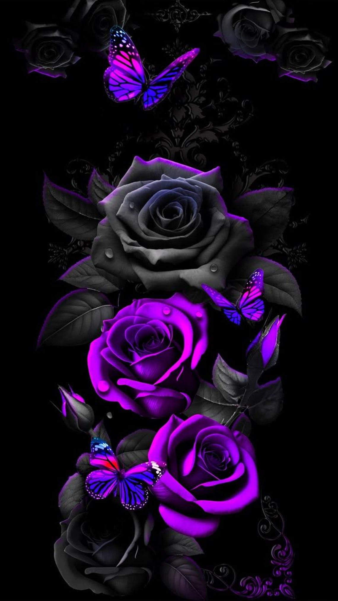 Gothic Purple Rose Butterfly Art Print: Dark Floral Decor (digital ...