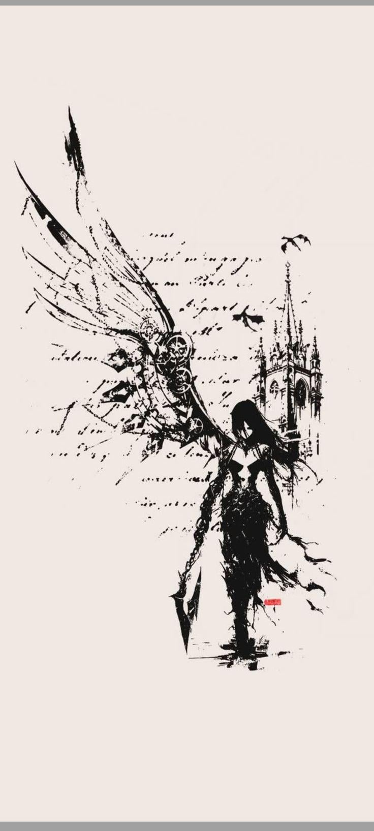 Dark Angel Tattoo Design | Gothic Blackwork, Mechanical Wings (digital ...