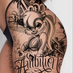 Ambition Script Tattoo Design: Chicano Cartoon Girl (Digital Download)