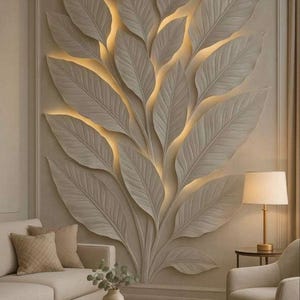 Panel ścienny 3D z motywem liści | Nowoczesna botaniczna rzeźba ścienna LED