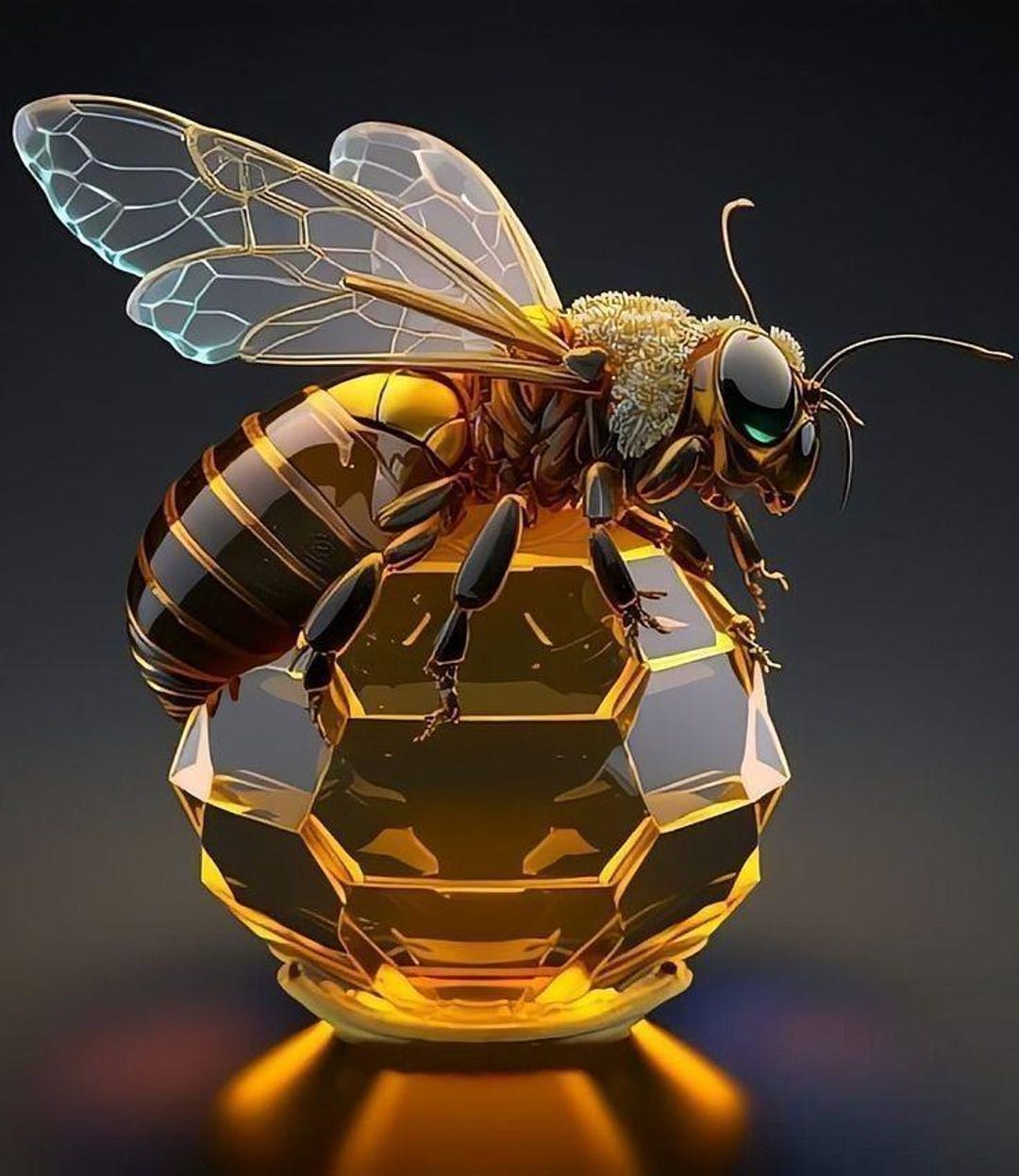 Golden Honey Bee Digital Art | Luxury Crystal Bee Wall Print | 3D ...