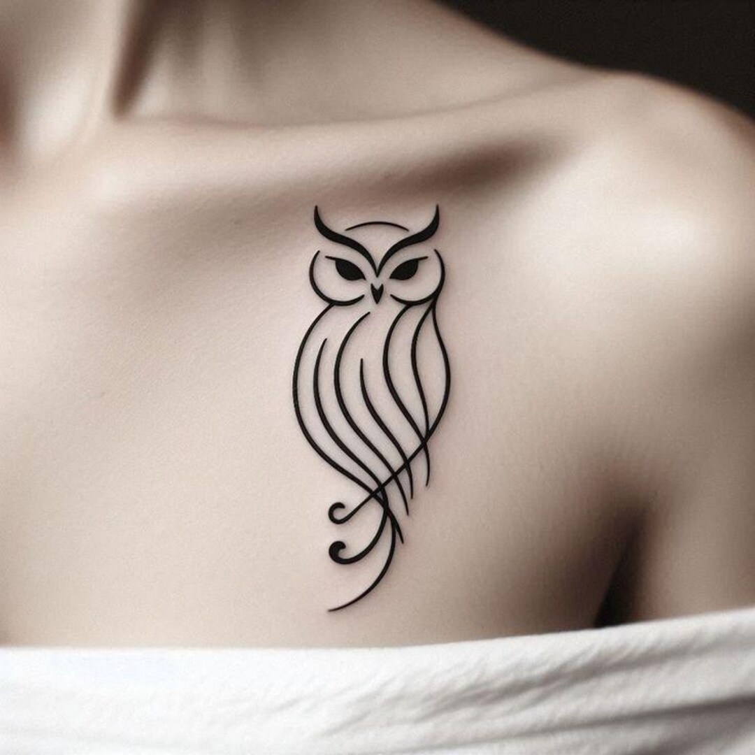 Minimalist Owl Tattoo Design – Elegant Line Art Symbol of Wisdom ...