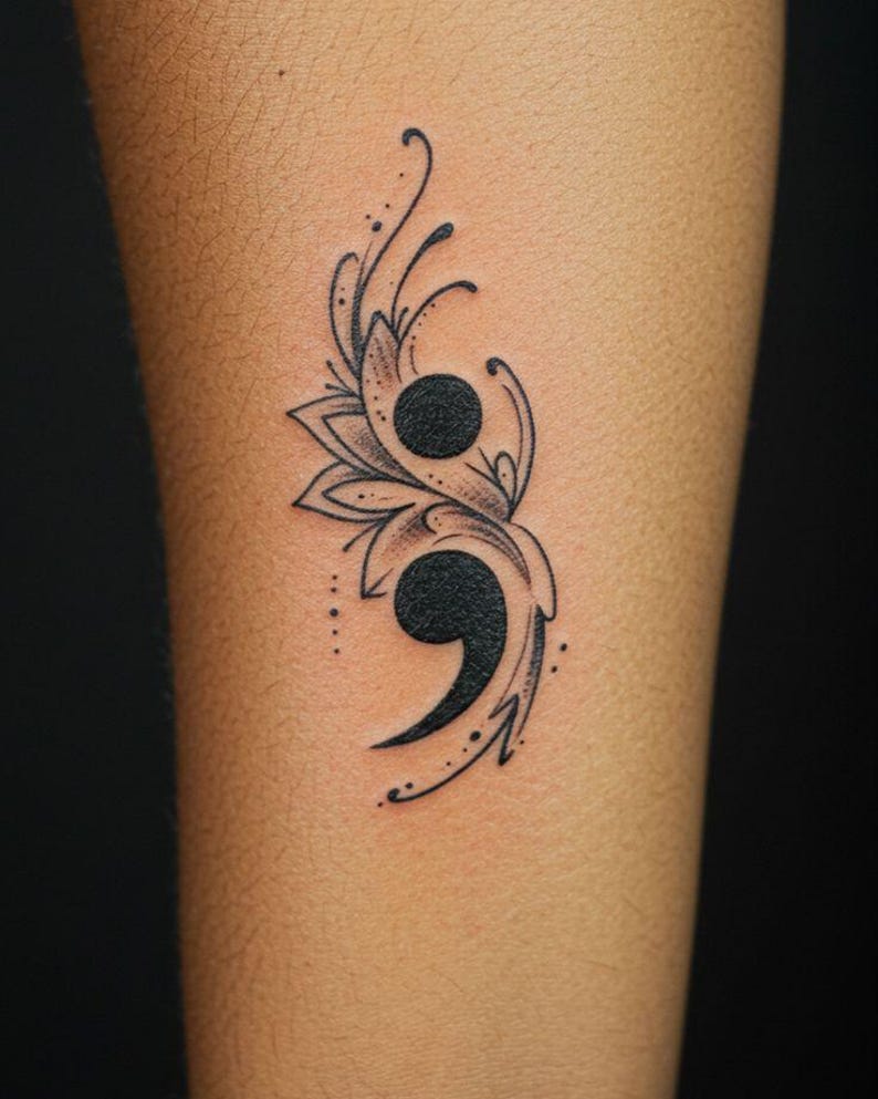 Floral Semicolon Tattoo Design – Symbol of Strength and Hope Digital ...