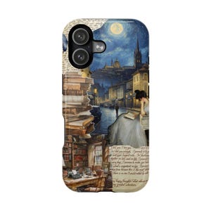 Moonlit Library Stack phone case | Impact-Resistant Case