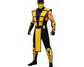 Scorpion-Inspired Warrior Costume - Mortal Kombat Cosplay Outfit - Leather Ninja Outfit