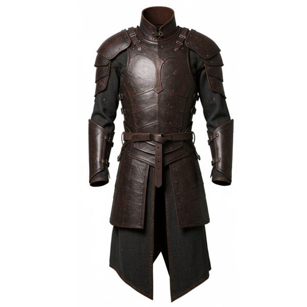 Armadura de cuero marrón hecha a mano - Disfraz de caballero medieval para LARP (juego de rol)