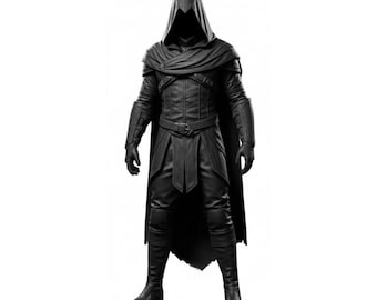 Black Leather Medieval Armor – Hooded Viking Cloak - Gothic Warrior Cosplay Costume