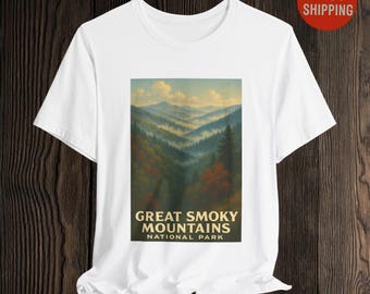Great Smoky Mountains National Park T-Shirt – Vintage Poster Unisex Tee, Tennessee Souvenir Gift for Hikers & Nature Lovers