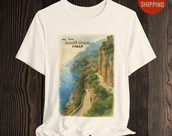Amalfi Coast Italy T-Shirt | Watercolor Coastal Road Art Tee
