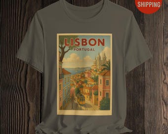 Lissabon Portugal Vintage Reise Poster T-Shirt | Retro City Tram Tee | Europa Urlaub Shirt Geschenk