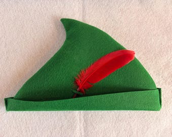 Adult Handmade Peter Pan/Robin Hood/Peter Pan's Shadow Inspired Felt Hat with Feather