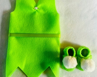 Tinker Bell Inspired Dress & Matching Pom-Pom Shoes Set