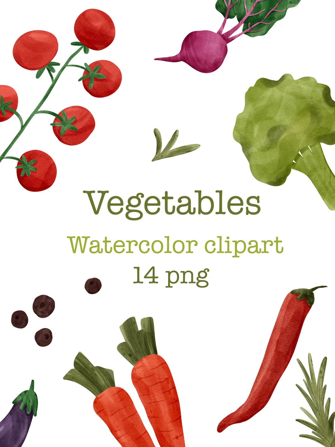 Watercolor Vegetable Clipart, Garden Veggies PNG Set - Etsy