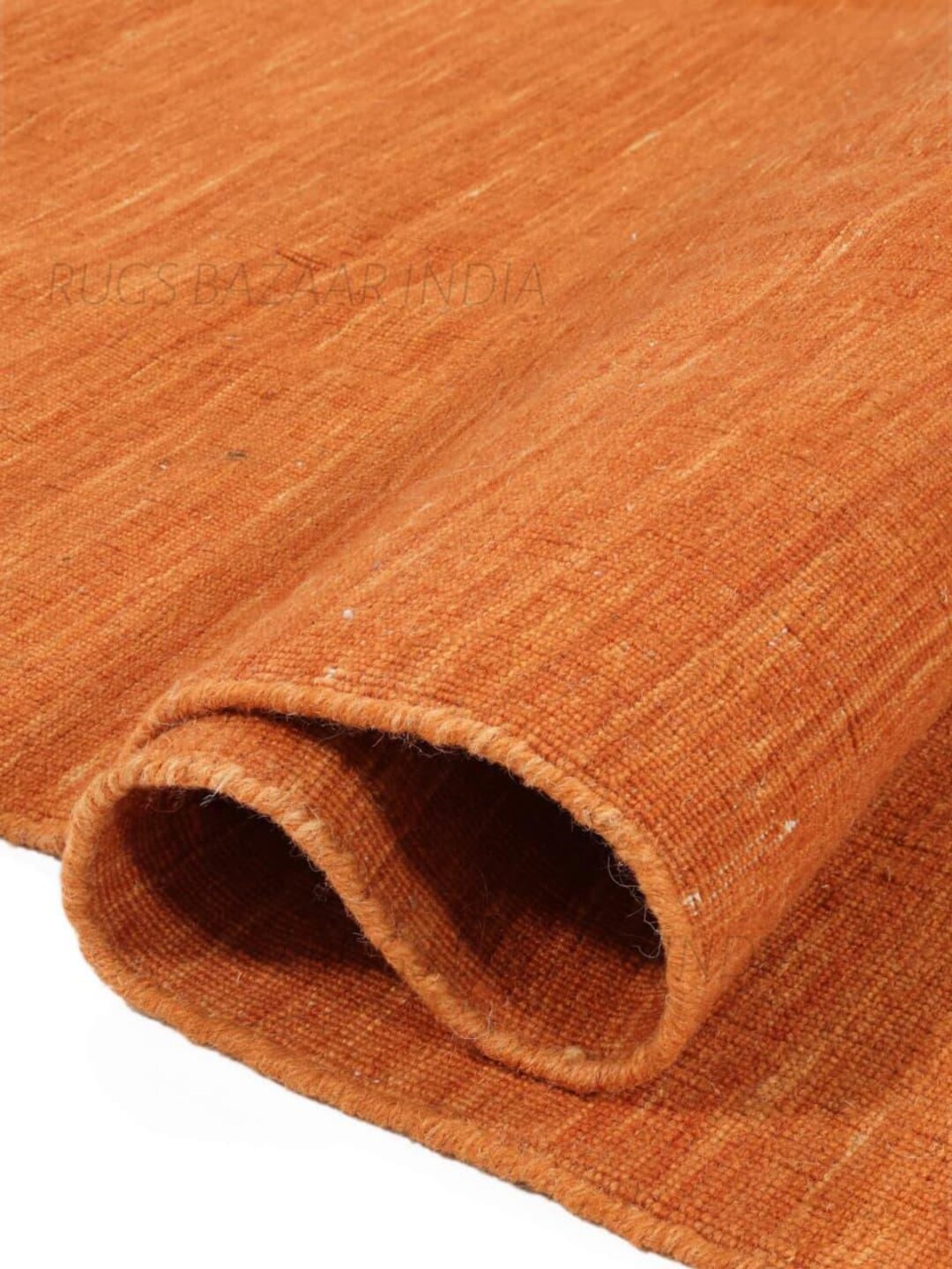 Handwoven Flatweave Solid Rust Orange Rug Wool Cotton Minimal Area Rug ...