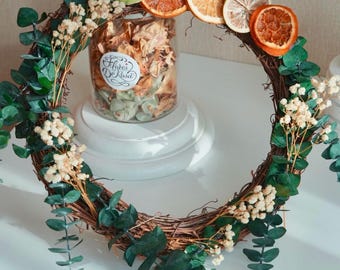 Dried Orange Slices Eucalyptus Wreath: Handmade Holiday Decor, Gift for Plant Lovers, Winter Wreath, Natural Rustic Boho Decor