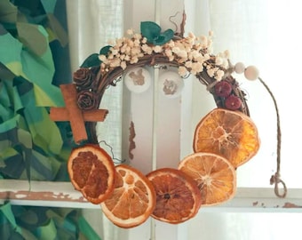 Dried Orange Slices with Cinnamon Stick Wreath: 6" Handmade Holiday Decor, Gift for Plant Lovers, Rustic Boho Decor, Minimalist