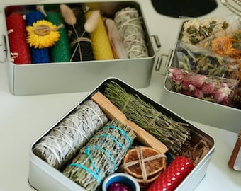 Energy Cleansing Kit, Handmade Spiritual Ritual Set, Sage & Herbs, Palo Santo, Natural Dried Botanicals, Gift Box, Fengshui Gift Set