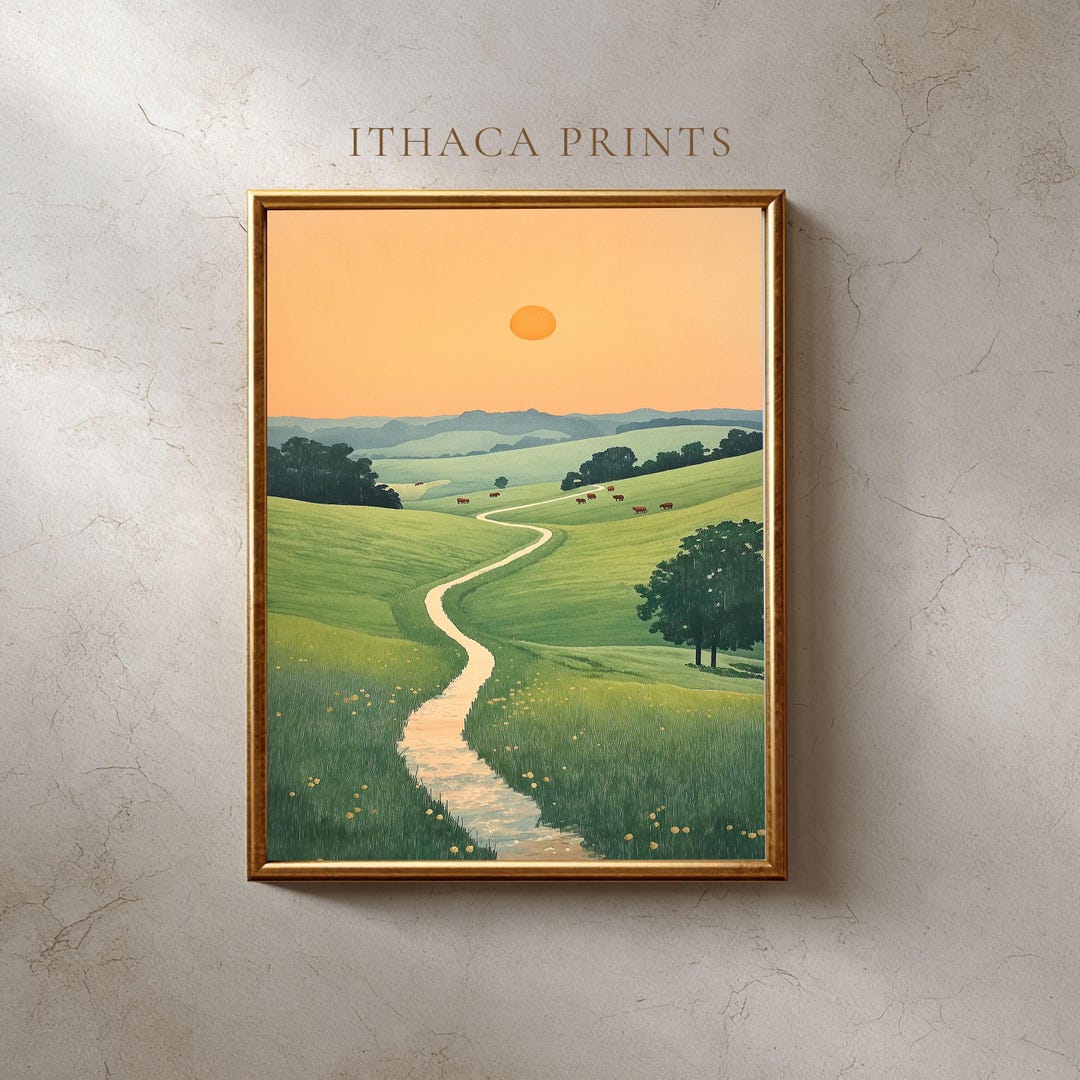 Picture Idea: Japandi Landscape Art Print Minimalist Rolling Hills Wall Decor