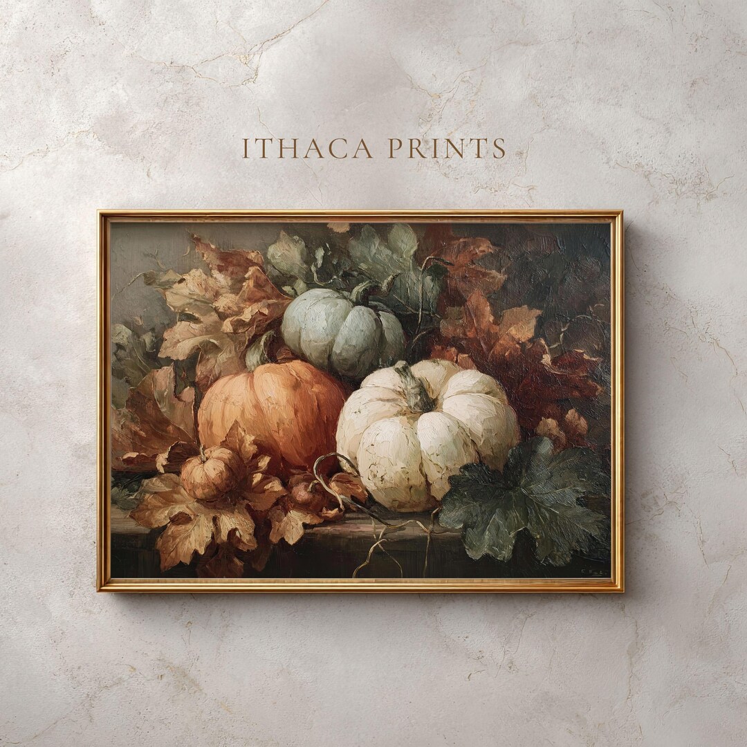 Autumn Pumpkin Still Life Art Print: Rustic Fall Harvest Decor (digital ...