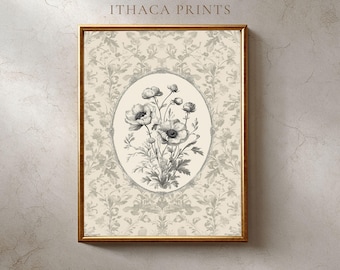 Vintage Anemone Botanical Print, Dark Academia Floral Wall Art, Neutral Cottagecore Decor Printable Artwork | 1051